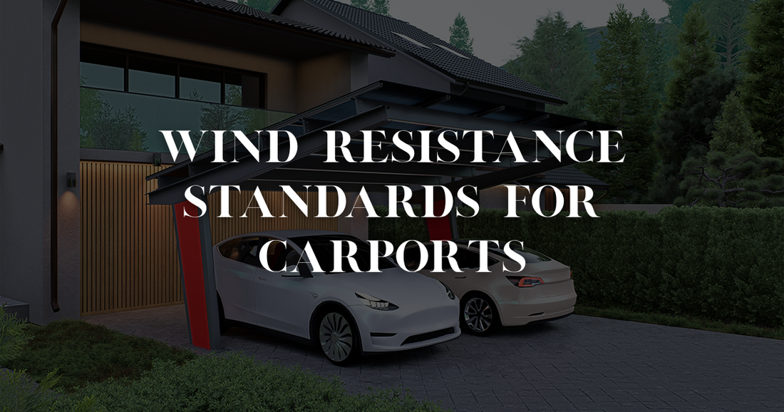 Technical illustration of carport anchoring system and wind force diagrams according to Eurocode standards