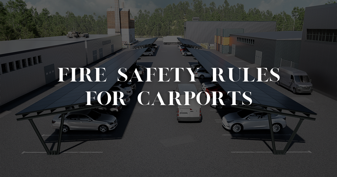 Diagram showing safe distance requirements between carport and property boundary for fire prevention
