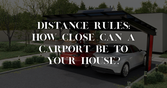 Site plan diagram illustrating setback distances from house and boundaries for carport placement