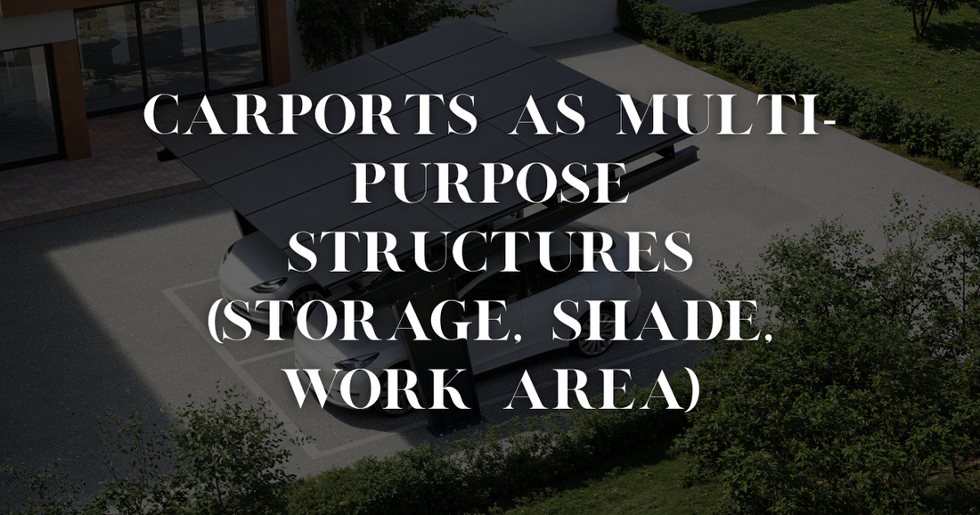 Multi-use carport serving as workshop, entertainment area, and storage space in one adaptable structure