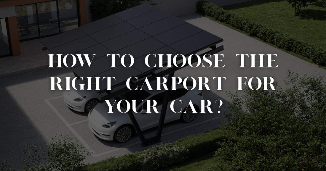 Infographic flowchart showing steps to choose a carport: measure car, select material, check regulations