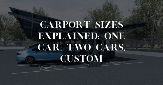 Diagram comparing standard carport sizes for one car, two cars, and oversized vehicles with dimensions
